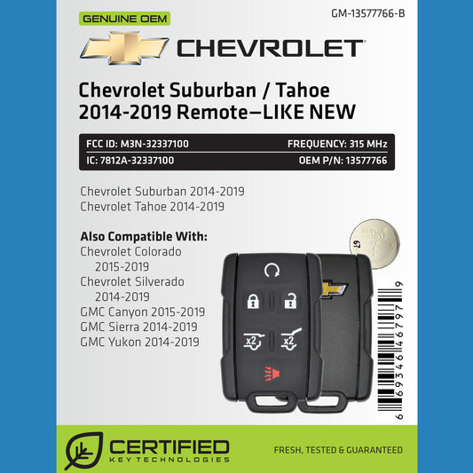 Chevrolet GMC 2014-2019 6-Btn (M3N-32337100)—OEM LIKE NEW - ZIPPY LOCKS